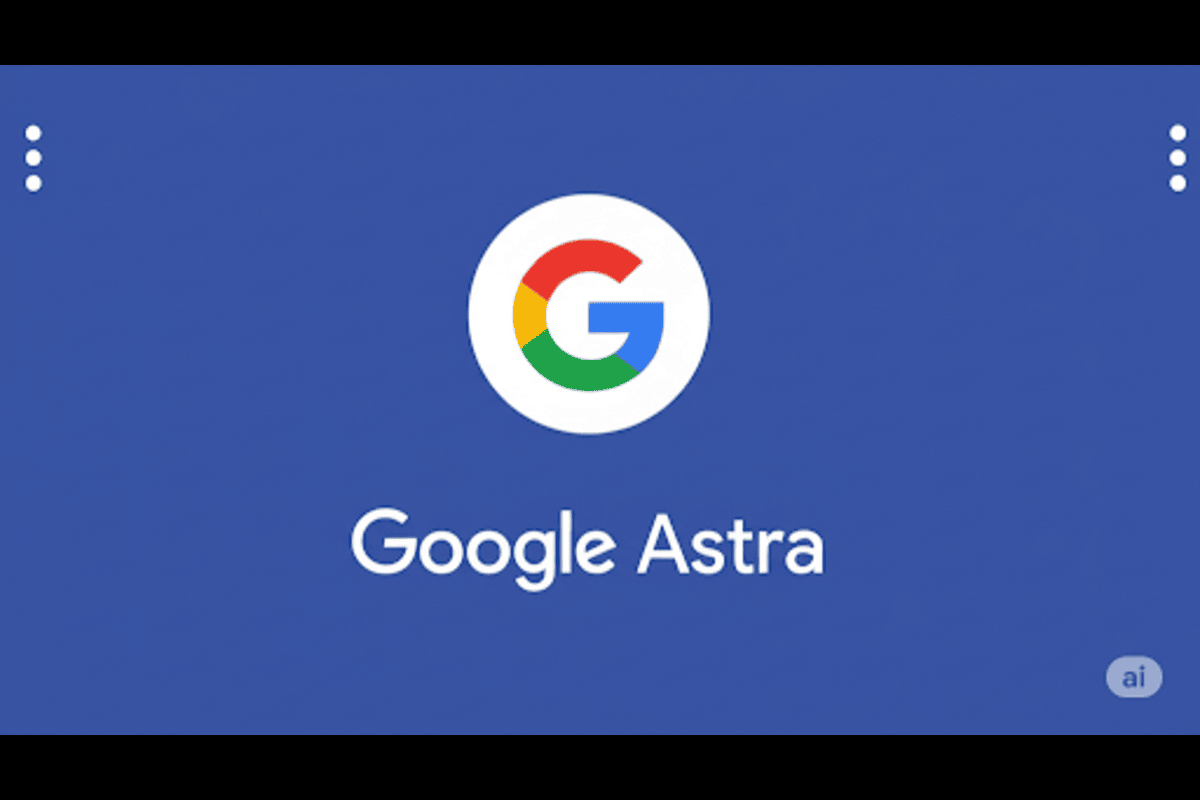 Google Astra logo on a blue background representing Project Astra, Google's universal AI assistant designed to simplify daily tasks.